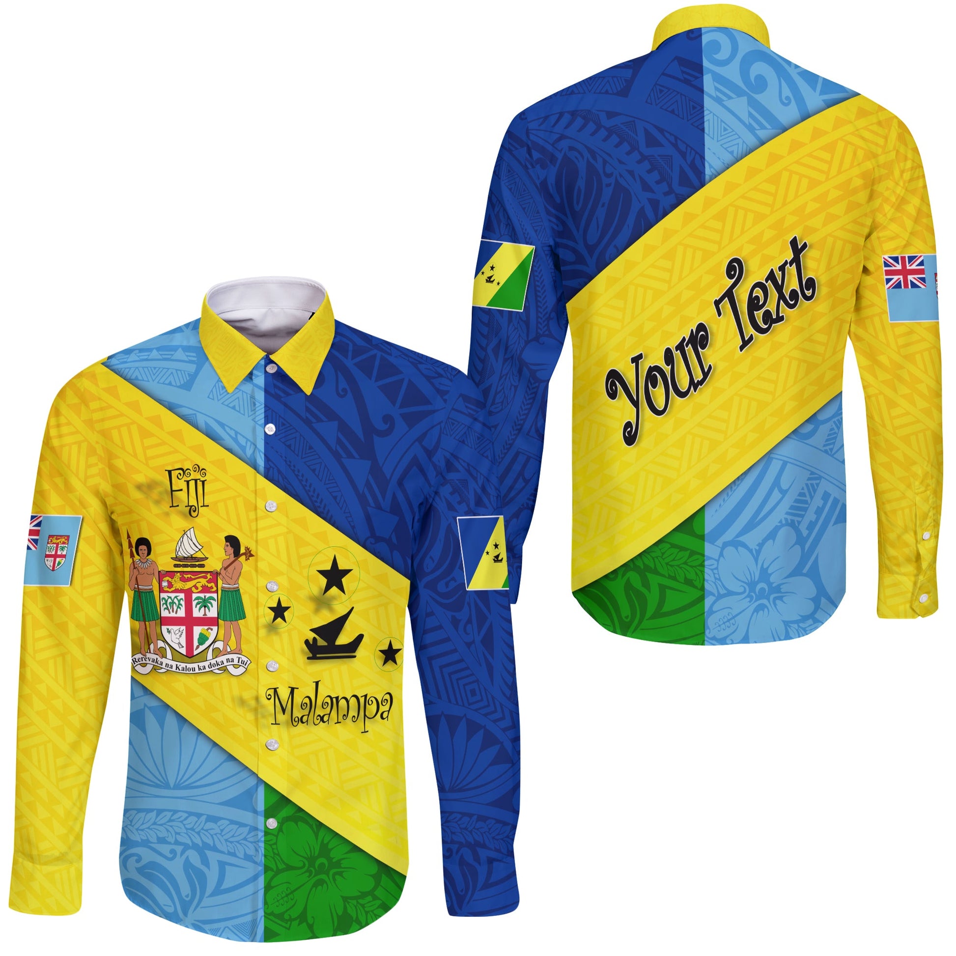 (Custom Personalised) Malampa Fiji Day Hawaii Long Sleeve Button Shirt Polynesian Line Arty Style