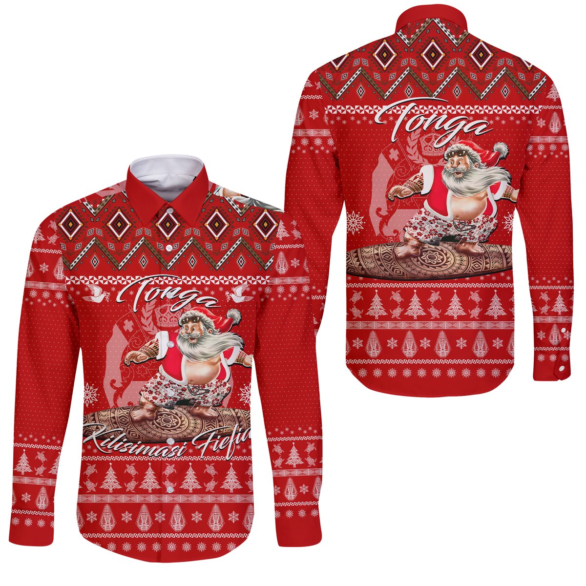 Tonga Christmas Kilisimasi Fiefia Santas Polynesia Long Sleeve Button Shirt