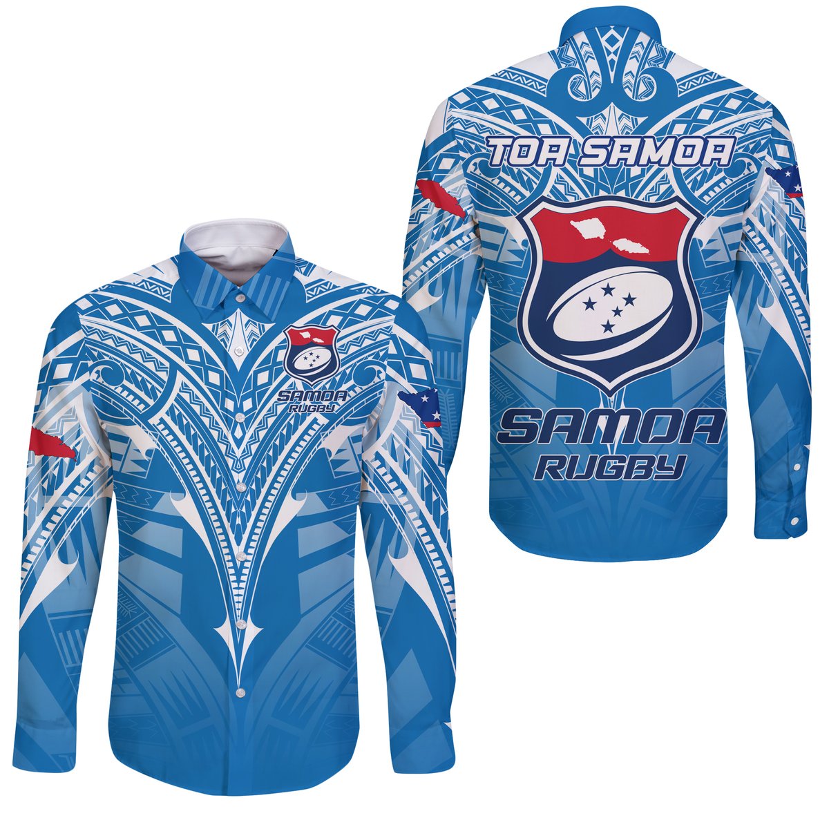 Samoa Rugby Toa Samoa Blue Style Sleeve Button Shirt