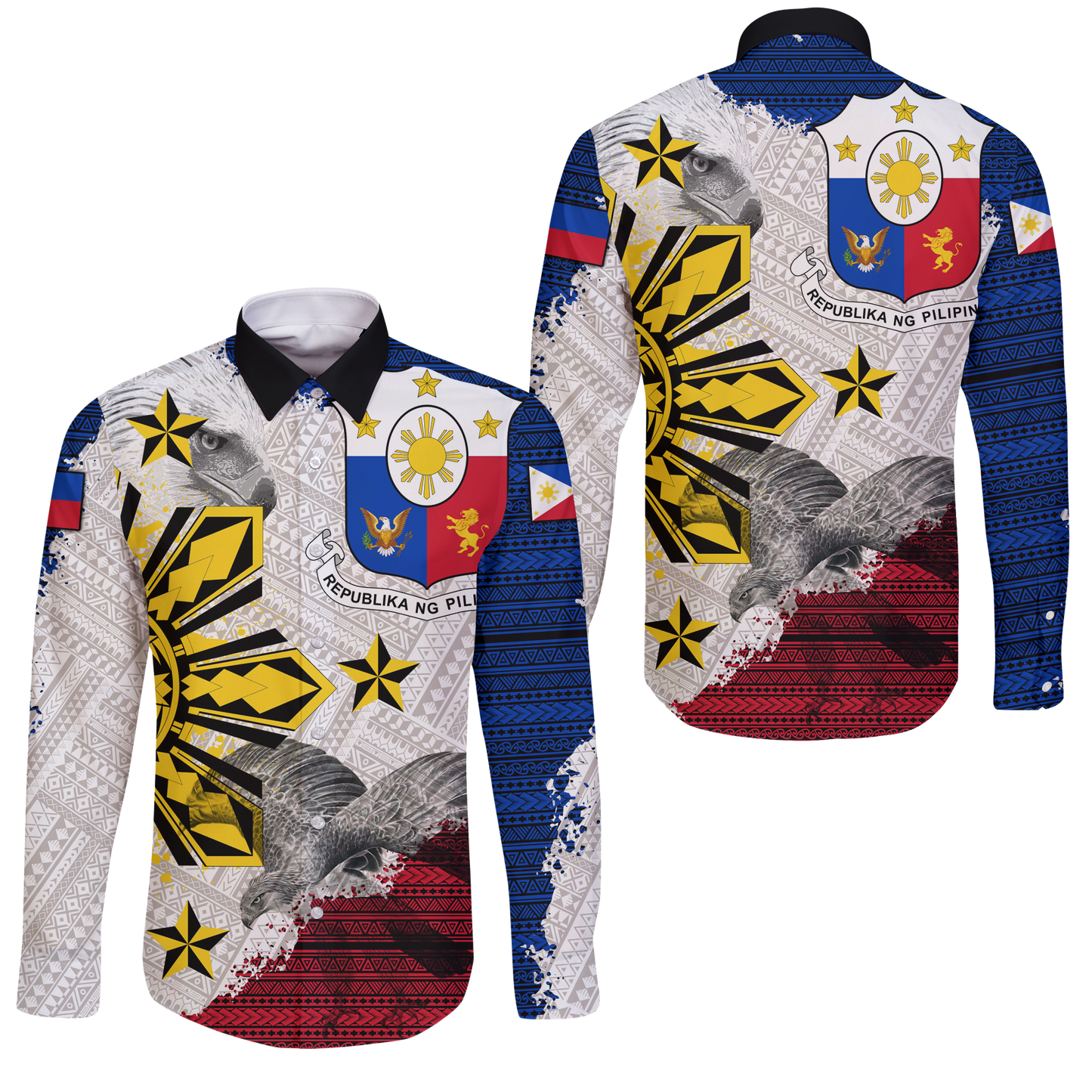 Phillippines Filipino Tribal Eagle Long Sleeve Button Shirt