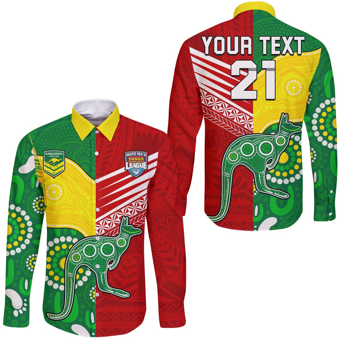 (Custom Personalised) Australia Kangaroos and Mate Maa Tonga Hawaii Long Sleeve Button Shirt No2