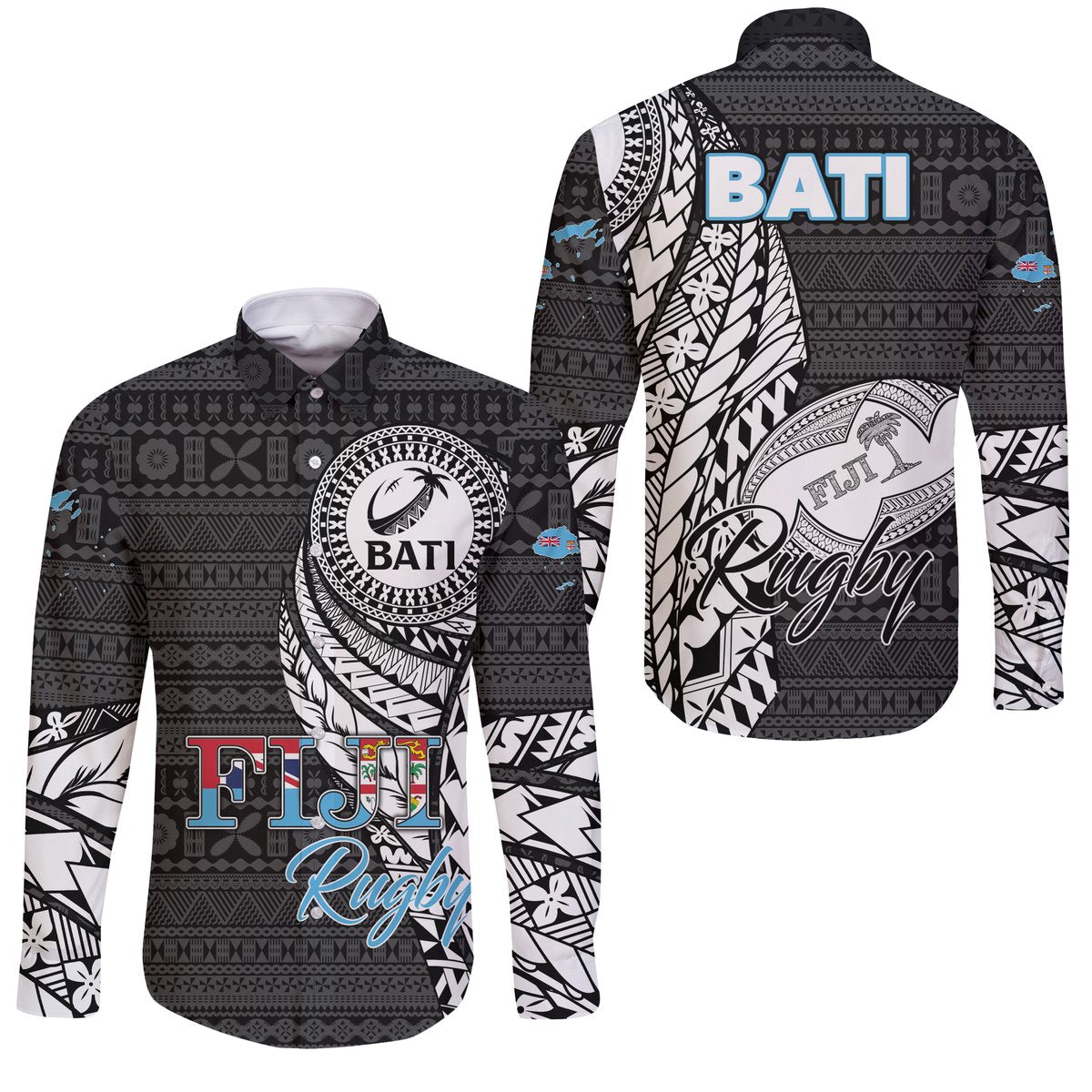 Fiji Rugby Bati Tapa Pattern Sleeve Button Shirt