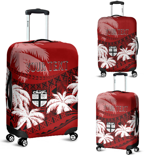 Personalised Fiji Day Luggage Cover Flying Fijians Masi Kesa Style Red