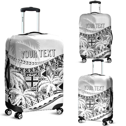Personalised Fiji Day Luggage Cover Flying Fijians Masi Kesa Style White