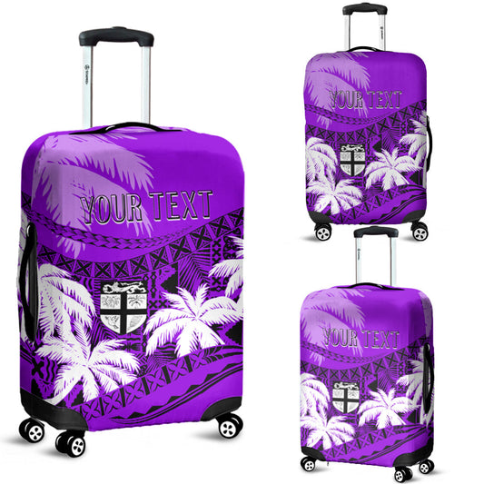 Personalised Fiji Day Luggage Cover Flying Fijians Masi Kesa Style Violet
