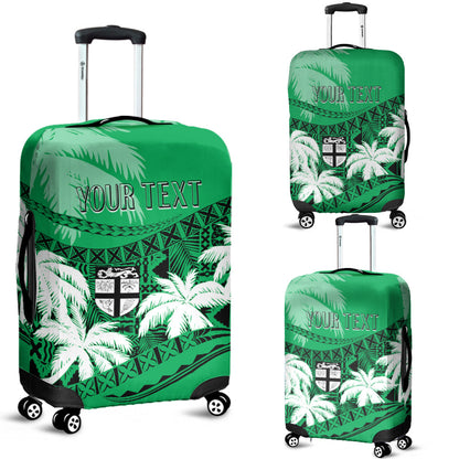Personalised Fiji Day Luggage Cover Flying Fijians Masi Kesa Style Green