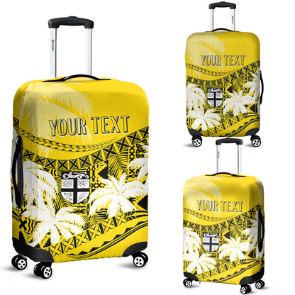 Personalised Fiji Day Luggage Cover Flying Fijians Masi Kesa Style Gold