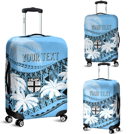 Personalised Fiji Day Luggage Cover Flying Fijians Masi Kesa Style Turquoise