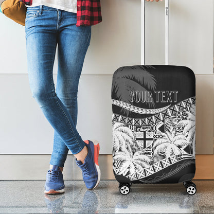 Personalised Fiji Day Luggage Cover Flying Fijians Masi Kesa Style Black