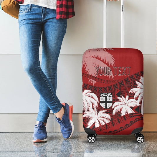 Personalised Fiji Day Luggage Cover Flying Fijians Masi Kesa Style Red