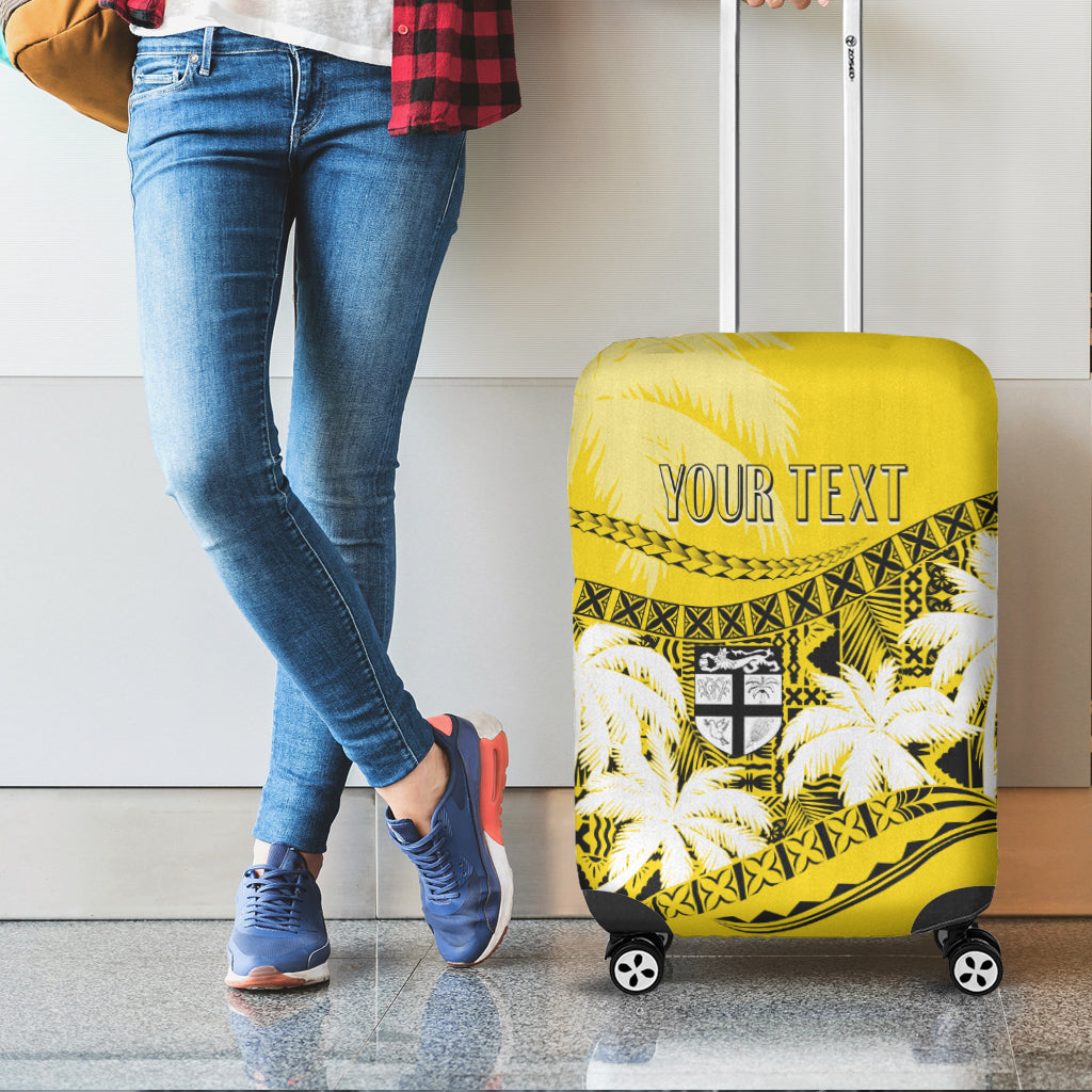 Personalised Fiji Day Luggage Cover Flying Fijians Masi Kesa Style Gold