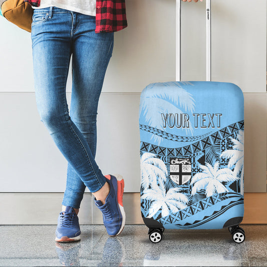 Personalised Fiji Day Luggage Cover Flying Fijians Masi Kesa Style Turquoise