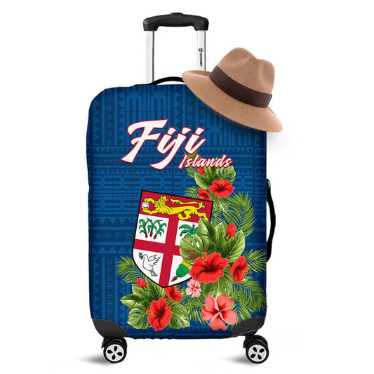 Fiji Islands Luggage Cover Tropical Flowers and Tapa Pattern