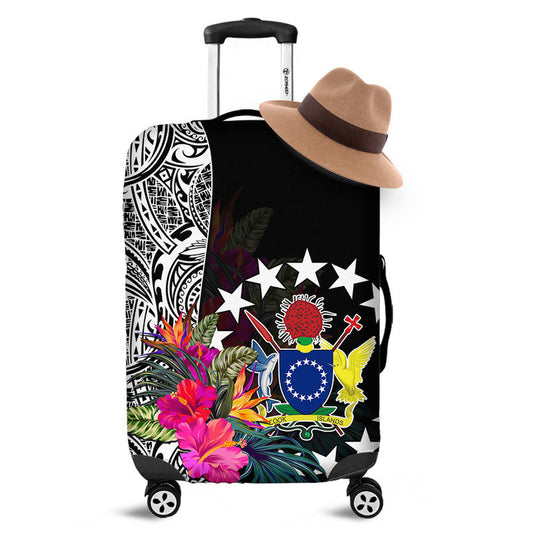 Cook Island Luggage Cover Tribal Polynesian and Tropical Flowers