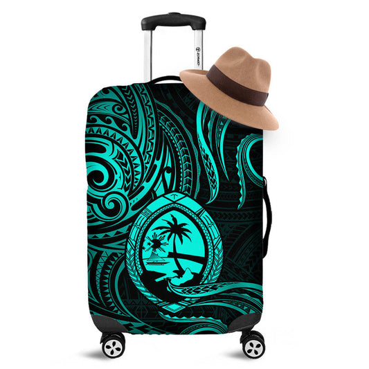 Polynesian Guam With Polynesian Tribal Tattoo and Coat of Arms Luggage Cover Turquoise Version