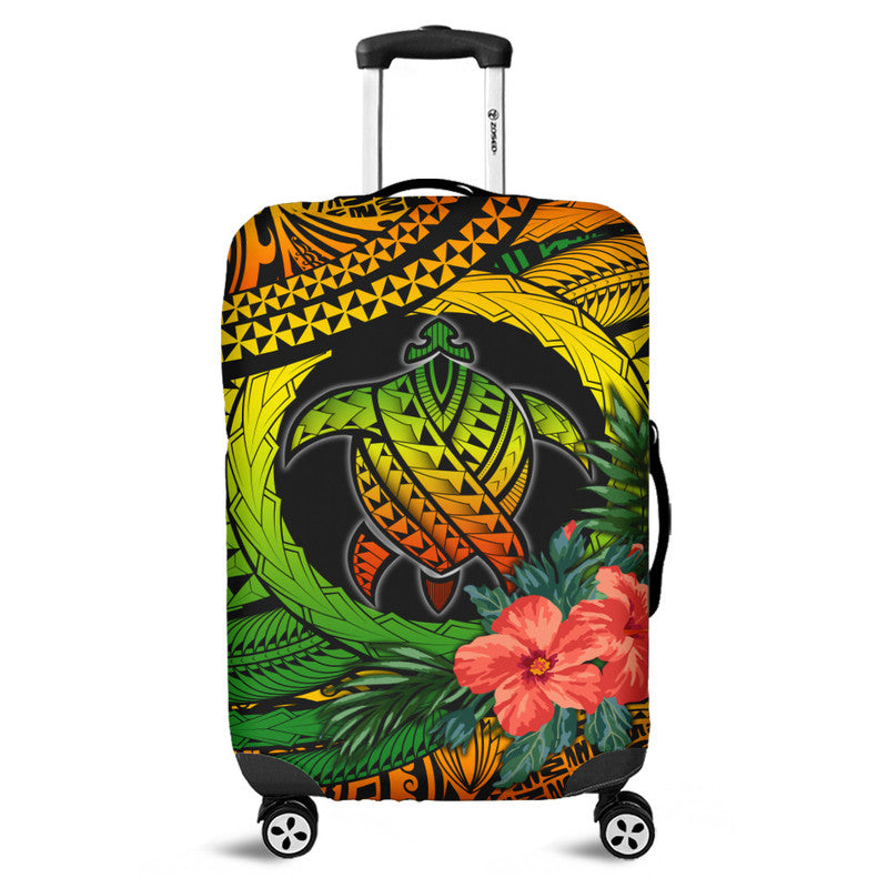 Polynesian Turtle Luggage Cover Circle Turtle Hibiscus Reggae