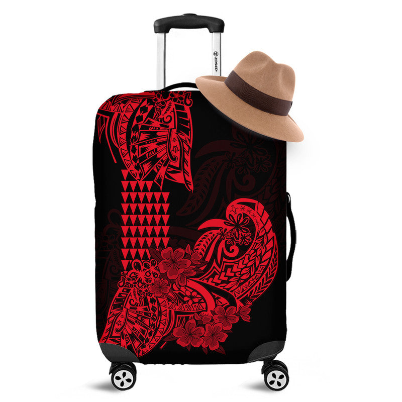 Hawaii Kakau Luggage Cover Polynesian Floral Tribal Red Version