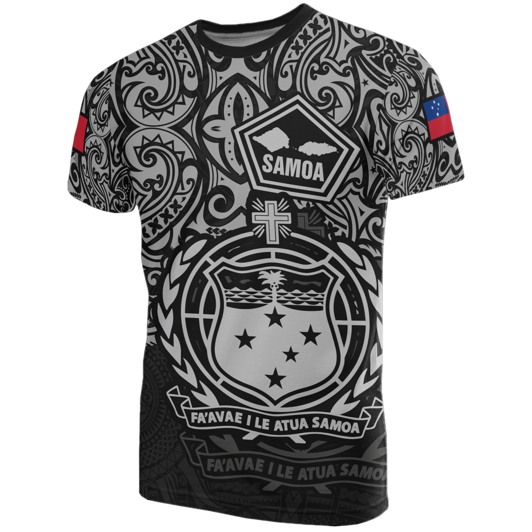 Samoa Pride T - Shirt - Samoa Flag Coat Of Arms Polynesian Tattoo