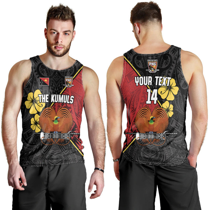 Custom Text and Number The Kumuls PNG Men Tank Top Papua New Guinea Polynesian Dynamic Style Black