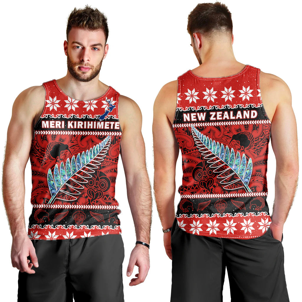 New Zealand Christmas Men Tank Top Paua Shell Silver Fern Meri Kirihimete