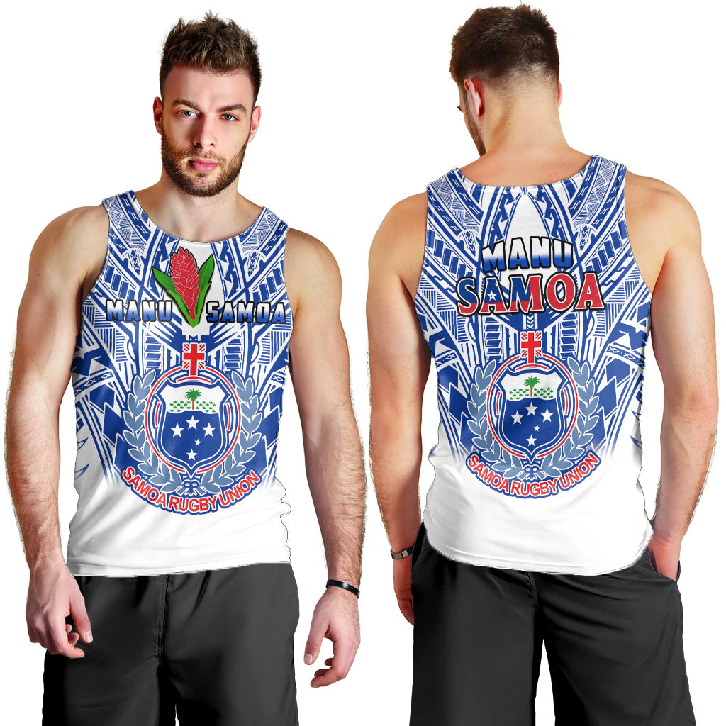 Samoa Rugby Men Tank Top Manu Samoa 7s Ginger White Polynesian