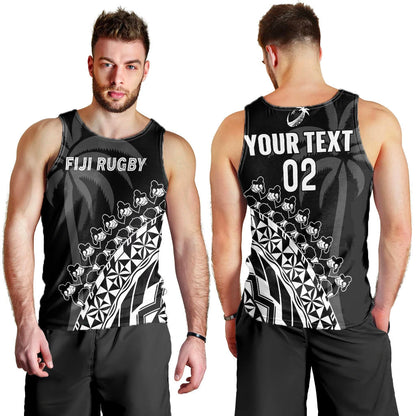Custom Text And Number Fiji Rugby Men Tank Top Fijian Cibi Dance Tapa Pattern Black
