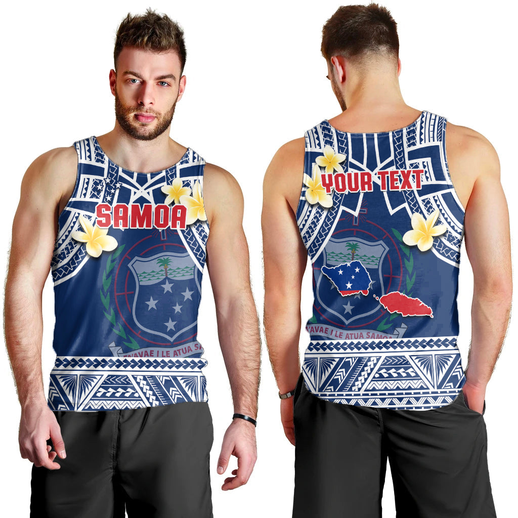 Custom Personalised Samoa Men Tank Top Samoan Plumeria Flowers Mix Polynesian Pattern