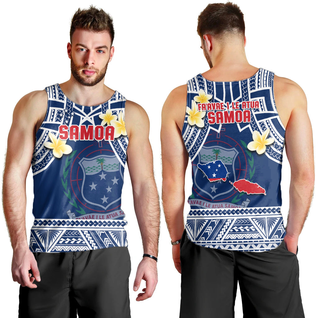 Samoa Men Tank Top Samoan Plumeria Flowers Mix Polynesian Pattern