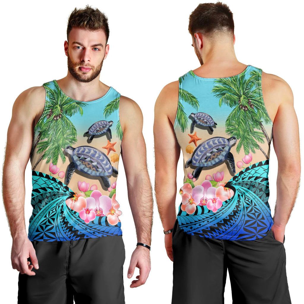 Polynesian Turtle Coconut Tree And Orchids Men Tank Top