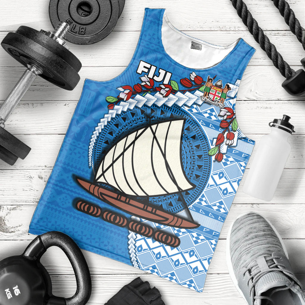 Fiji Men Tank Top Fijian Drua Mix Tagimaucia Flower Blue Style