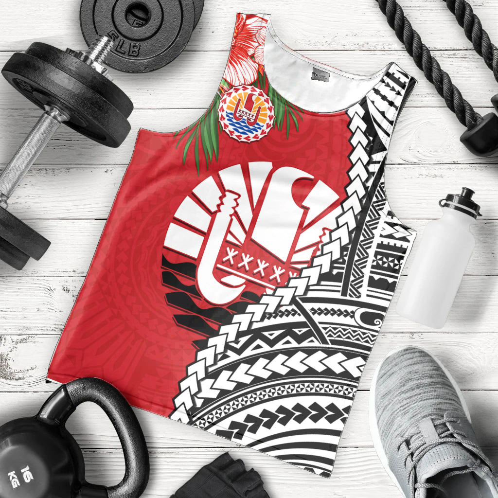 Tahiti Islands Men Tank Top Polynesian Shark Mix Tropical Flowers