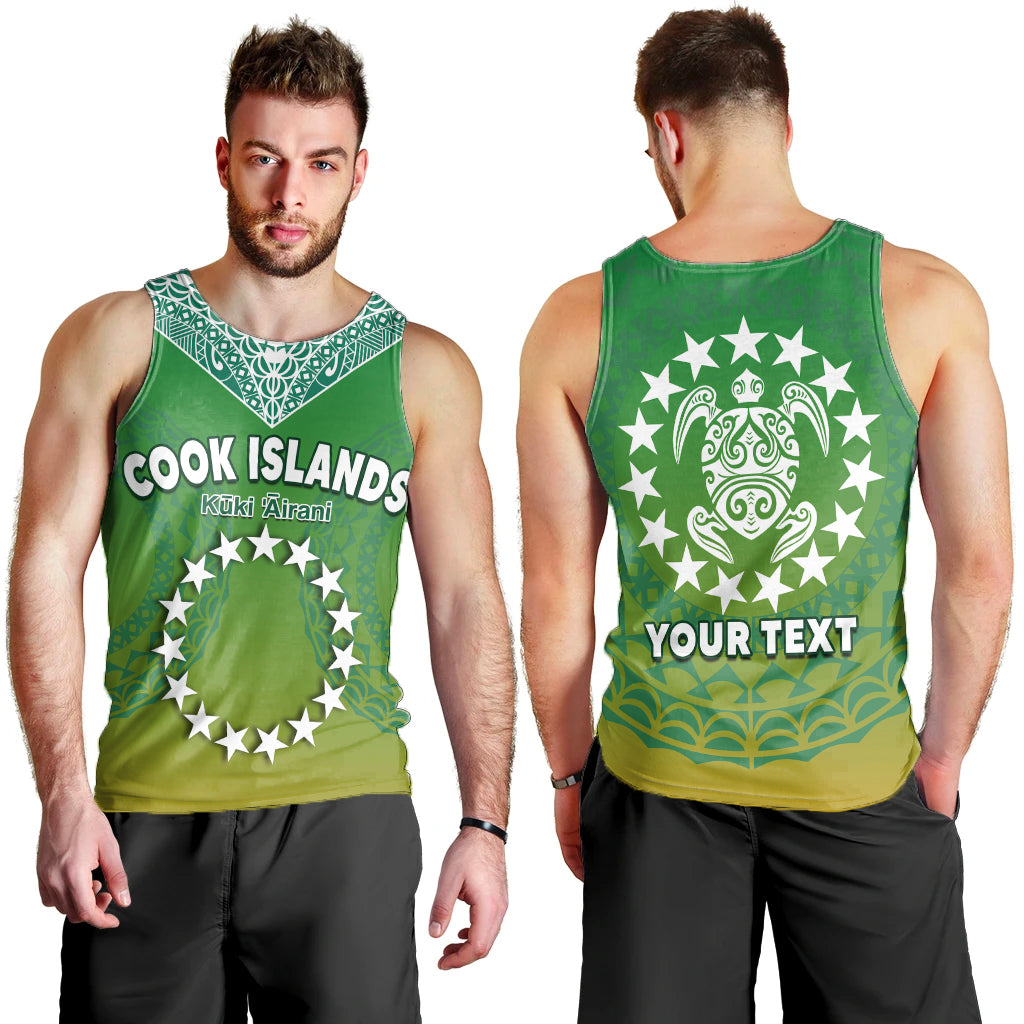 Custom Personalised Cook Islands Men Tank Top Circle Pattern Mix Sea Turtle Green Version