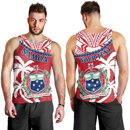 Custom Personalised Samoa Men Tank Top Samoan Coat Of Arms With Coconut Red Style