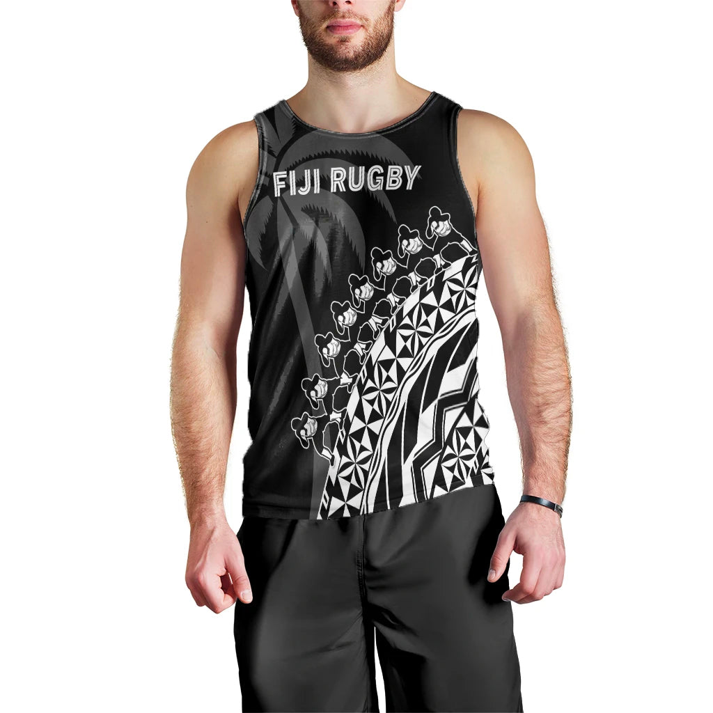 Custom Text And Number Fiji Rugby Men Tank Top Fijian Cibi Dance Tapa Pattern Black