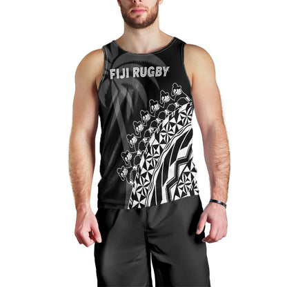 Custom Text And Number Fiji Rugby Men Tank Top Fijian Cibi Dance Tapa Pattern Black