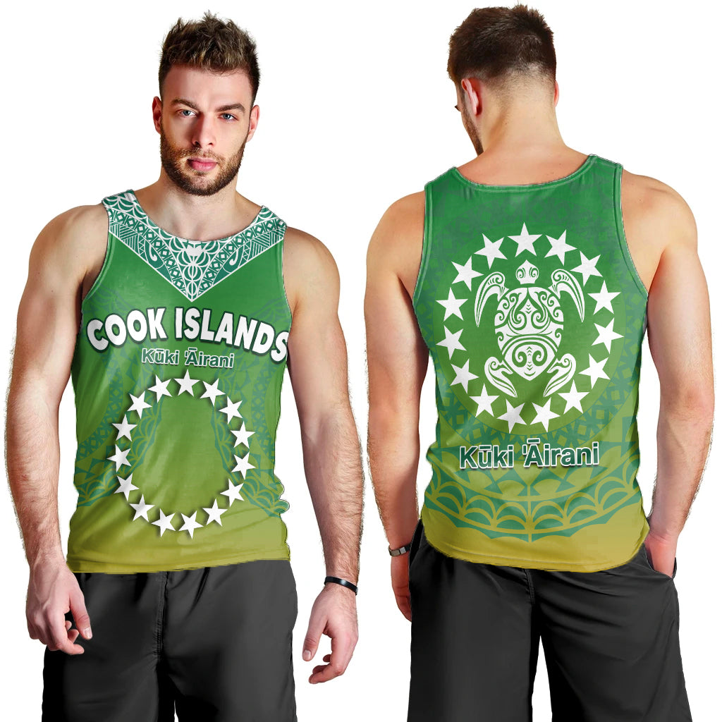 Cook Islands Men Tank Top Circle Pattern Mix Sea Turtle Green Version