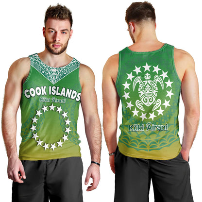 Cook Islands Men Tank Top Circle Pattern Mix Sea Turtle Green Version
