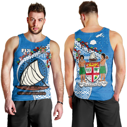 Fiji Men Tank Top Fijian Drua Mix Tagimaucia Flower Blue Style