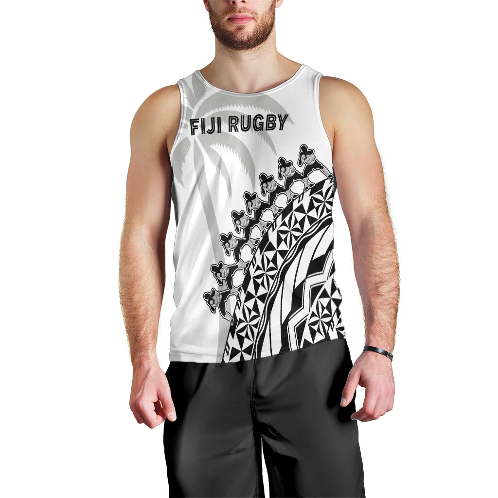 Custom Text And Number Fiji Rugby Men Tank Top Fijian Cibi Dance Tapa Pattern White