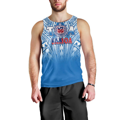 Custom Text And Number Samoa Rugby Men Tank Top Personalise Toa Samoa Polynesian Pacific Blue Version