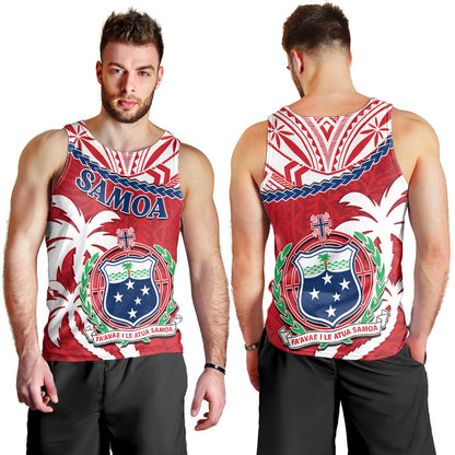 Samoa Men Tank Top Samoan Coat Of Arms With Coconut Red Style