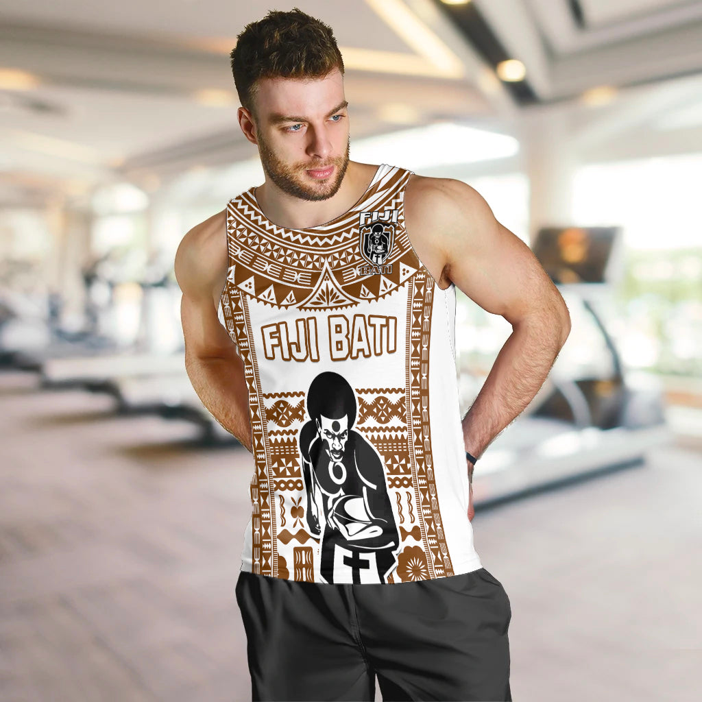 Custom Text And Number Fiji Rugby Men Tank Top Pacific The Bati Brown Fijian Tapa