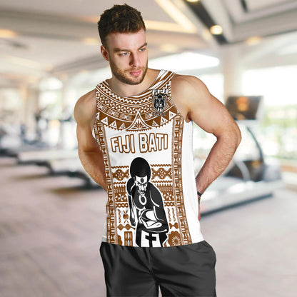 Custom Text And Number Fiji Rugby Men Tank Top Pacific The Bati Brown Fijian Tapa