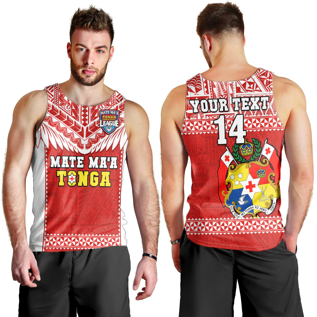 Custom Text And Number Tonga Rugby Men Tank Top Mate Maa Tonga Pacific Ngatu White
