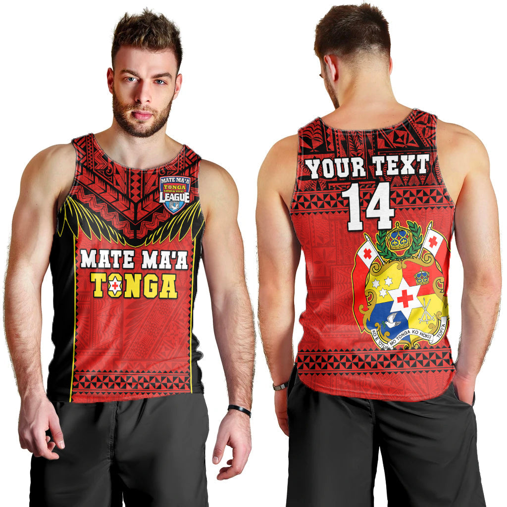 Custom Text And Number Tonga Rugby Men Tank Top Mate Maa Tonga Pacific Ngatu Black