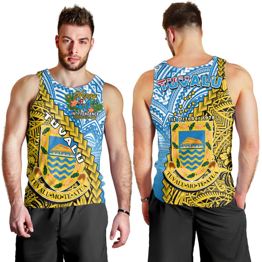 Tuvalu 1978 Men Tank Top Happy 44th Independence Anniversary Polynesian Pattern