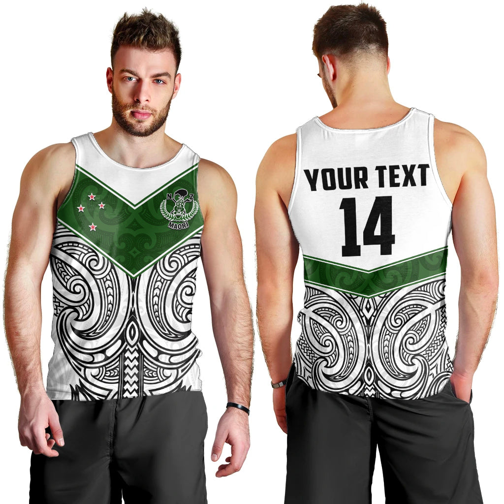 Custom Text And Number New Zealand Silver Fern Rugby Men Tank Top Maori Pacific