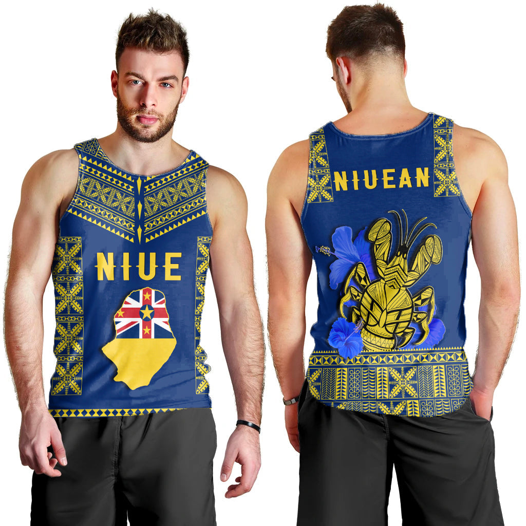 Niue Men Tank Top Happy Constitution Day Niuean Hiapo Crab With Map