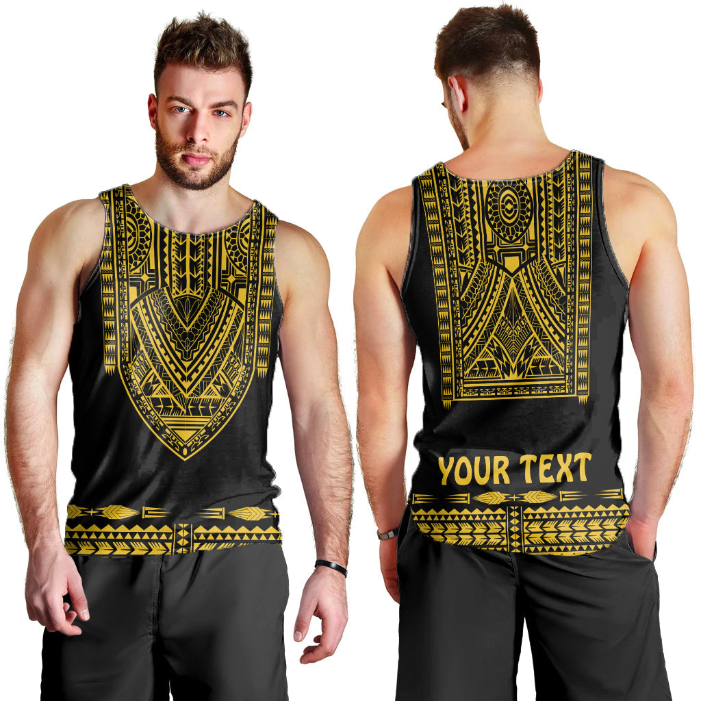 Custom Personalised Polynesian Men Tank Top Dashiki With Polynesian Tattoo Royal Golden Version