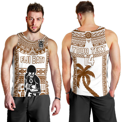 Custom Text And Number Fiji Rugby Men Tank Top Pacific The Bati Brown Fijian Tapa
